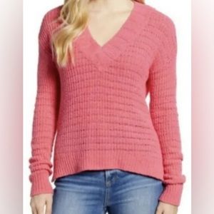 Caslon Bright Pink V-Neck Cozy Sweater XS